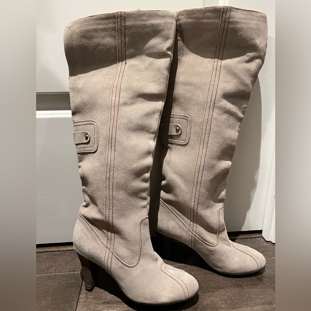 Tall Grey Suede Boots